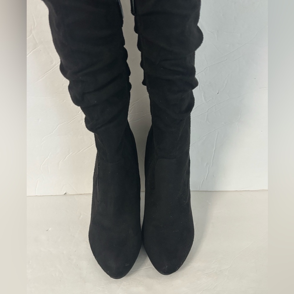FOREVER Black Faux Suede Over-The-Knee Stiletto Boots Size 6.5 - Picture 3 of 7